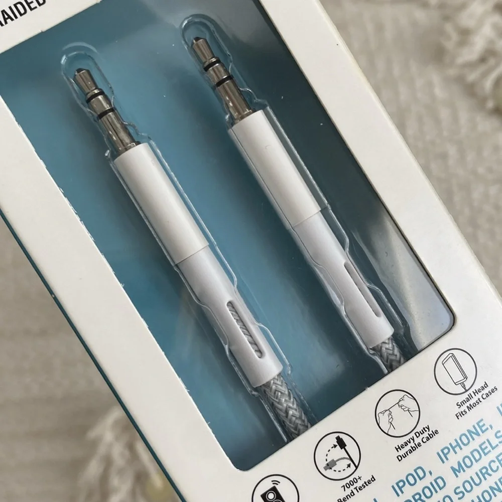 FREE ❤️ 3ft Braided Audio Cable Double Aux Heavy Duty Phone Car 3.5mm Jack